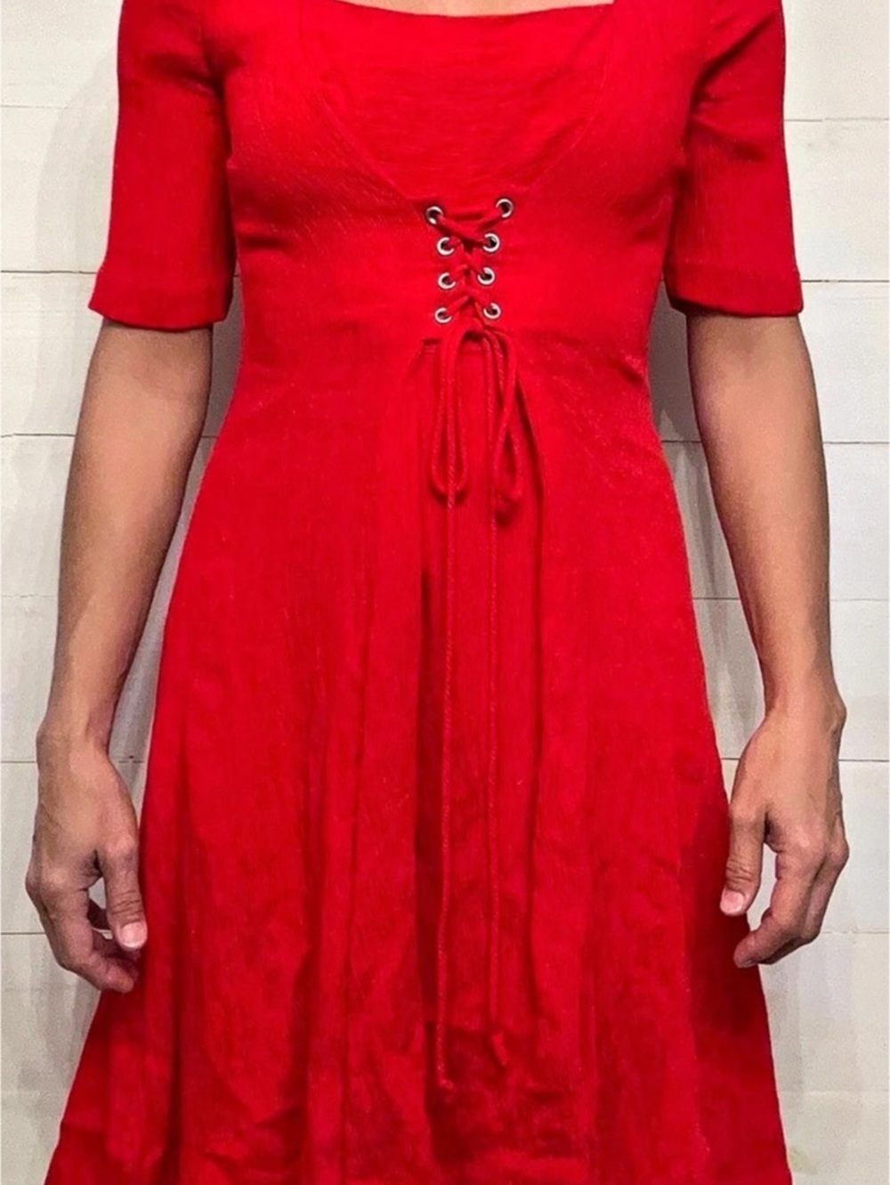 Maeve Lace-Up Mini Dress in Red Size Medium